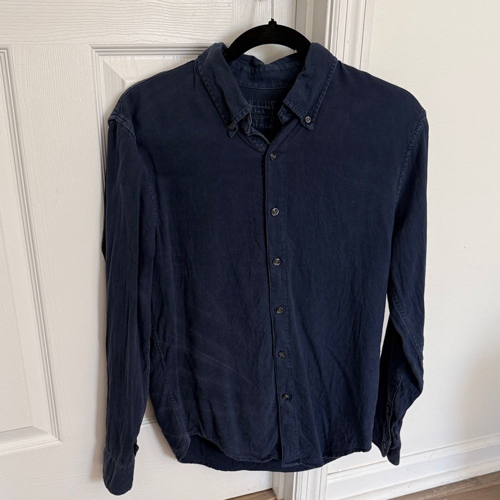 Abercrombie & Fitch Navy Blue Long Sleeve Button-Down Shirt